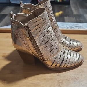 Qupid Gold Ankle Booties with Woven Texture